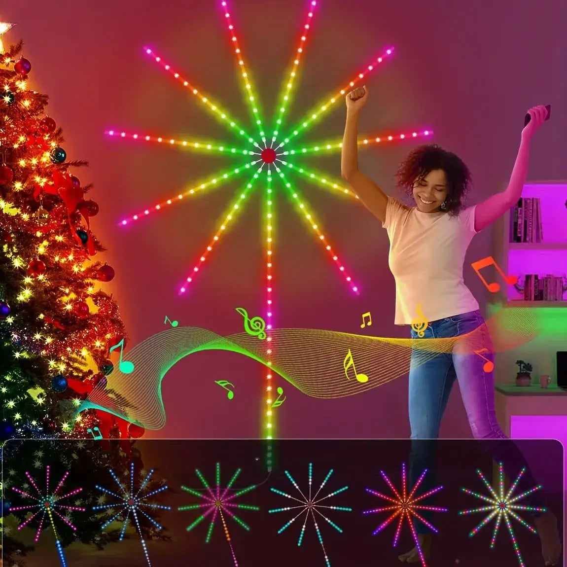 Fita LED com Efeito Fogos de Artificio, Multicolorido USB - LuckMax