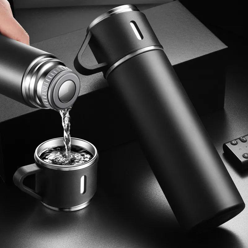 Termo de acero inoxidable + 3 tazas