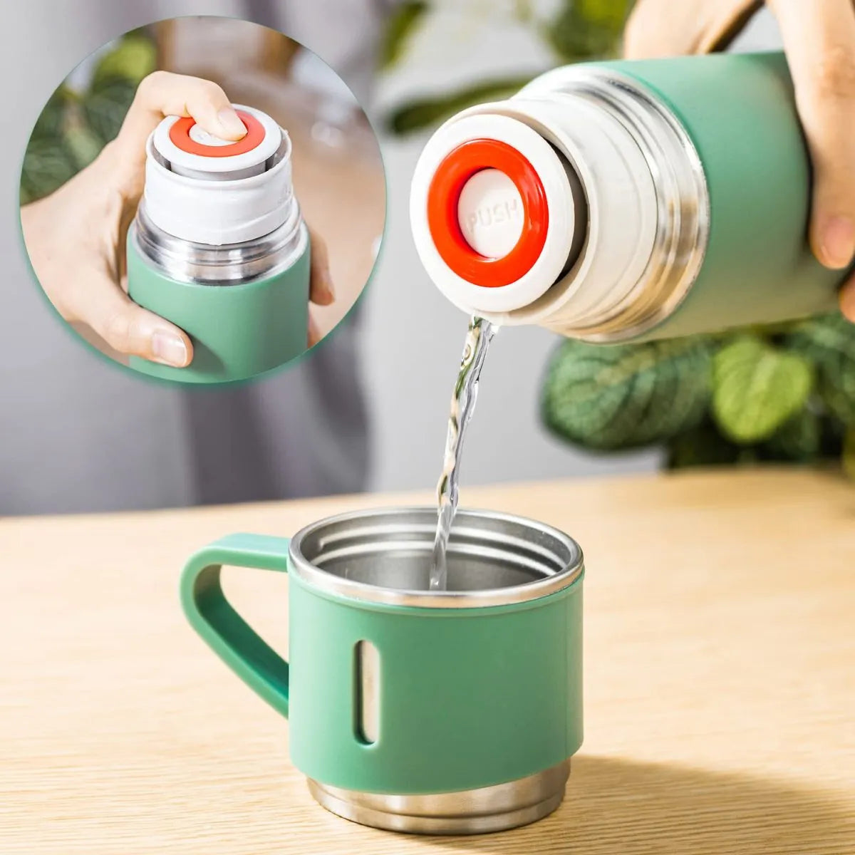 Termo de acero inoxidable + 3 tazas