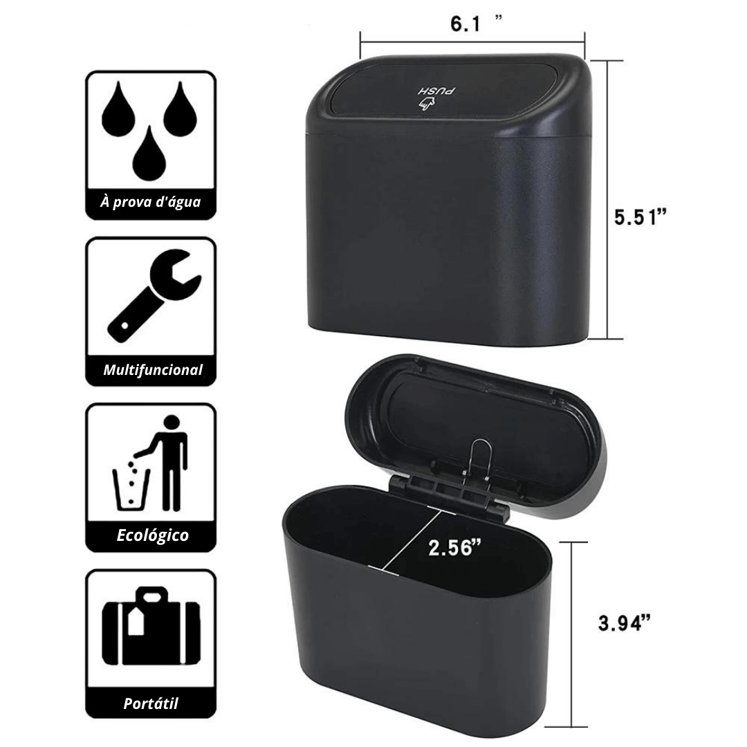 Lixeira Para Carro Dispenser Portátil C/ Tampa Automática - CARDISPLAY PRO®